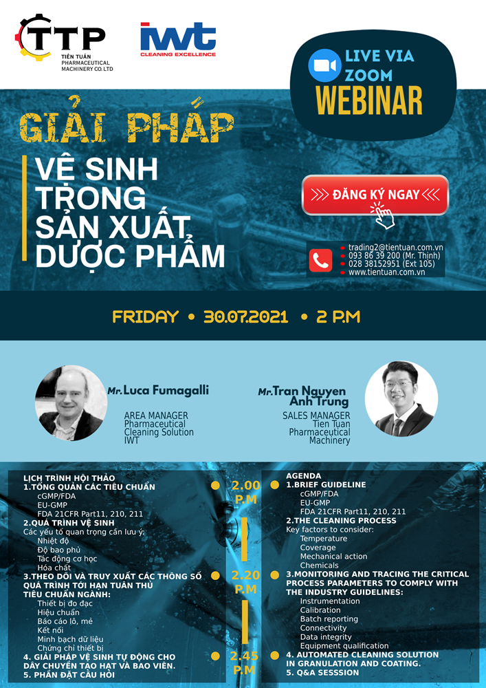 Hội thảo trực tuyến:" GIẢI PHÁP LÀM SẠCH TRONG SẢN XUẤT DƯỢC PHẨM"